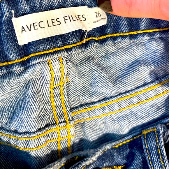Split hem 26 “avec les filles” denim jeans distressed flare - Picture 3 of 9